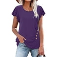 thumbnail image 6 of Women's Tunic Tops Summer Ruffle Short Sleeve Top Loose Crew Neck Dressy Shirt Blouse with Button Detail, 6 of 9