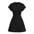 thumbnail image 5 of Women's Summer Casual Mini Dress Short Sleeve Crew Neck Ruched Slim Fit A-Line Dress Solid Color Stretchy Flowy Dress for Daily Wear Black M(M), 5 of 5