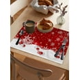 thumbnail image 4 of Merry Christmas Placemats Set of 6,Cotton Linen Table Mats Non-Slip Washable Xmas Ball Ornaments Snow Red Placemat for Holiday Party Dining Snowflake Kitchen Table Decor, 4 of 6