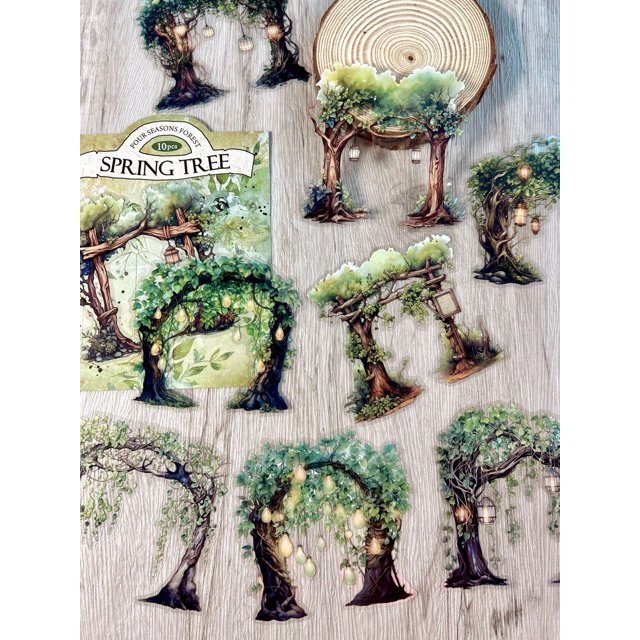 10pcs/Pack Vintage Countryside Trees Theme Scrapbooking & Diy Album Decoration Stickers