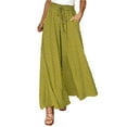 thumbnail image 2 of BLOCLOALO Culottes Baggy Pants Women's Wide Leg Pants Flowy Drape Ruffle Waist Pants Flowy Pants Loose Pants Wide Leg Pants Yellow S, 2 of 5