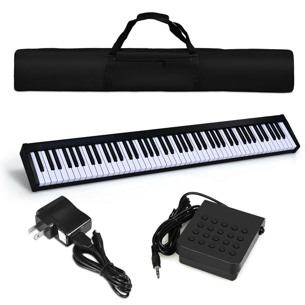 Costway 88 Keys Portable Digital Piano w/ Power Supply Sustain Pedal & Bluetooth