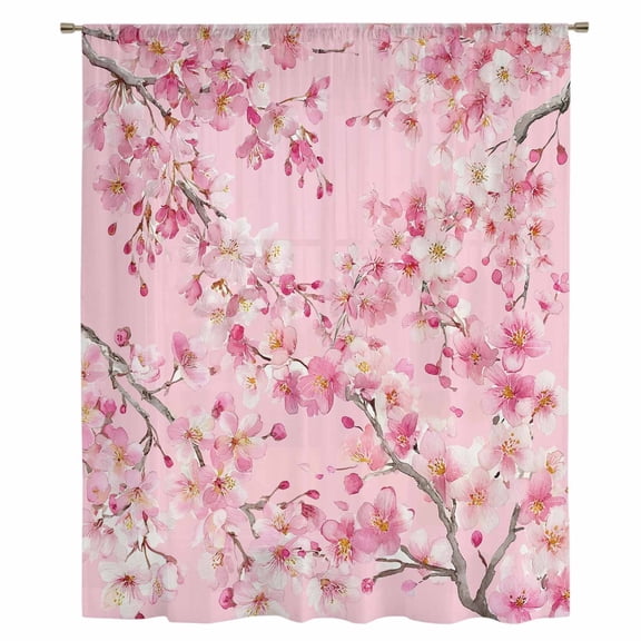 Spring Peaches Sheer Curtains 108" Extra Long, Botanical Blossom Flowers Branches Light Filering Curtains, Privacy Drapes Simi Floor to Veiling Curtain for Living Room Bedroom Large Window Treatment