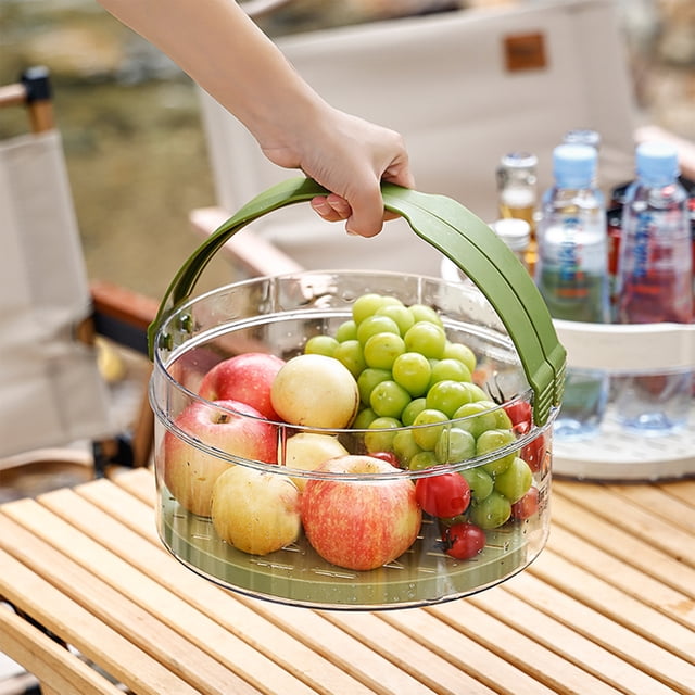 Cesta De Picnic Giratoria Con Tapa Multifuncional, Bandeja Con Asas Anchas Y Bandeja De Drenaje, Contenedor De Almacenamiento De Alimentos De Gran Capacidad Para Interiores Y Campamentos.