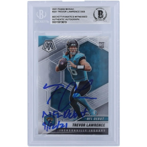 Trevor Lawrence Jacksonville Jaguars Autographed 2021 Panini Mosaic NFL Debut #241 Beckett Fanatics Witnessed Authenticated Rookie Card with "NFL Debut 9/12/21" Inscription - Fanatics Authentic