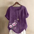 thumbnail image 1 of Blouses pour Femmes, Haut Décontracté en Lin Imprimé à Manches Courtes avec Boutons, 1 of 3