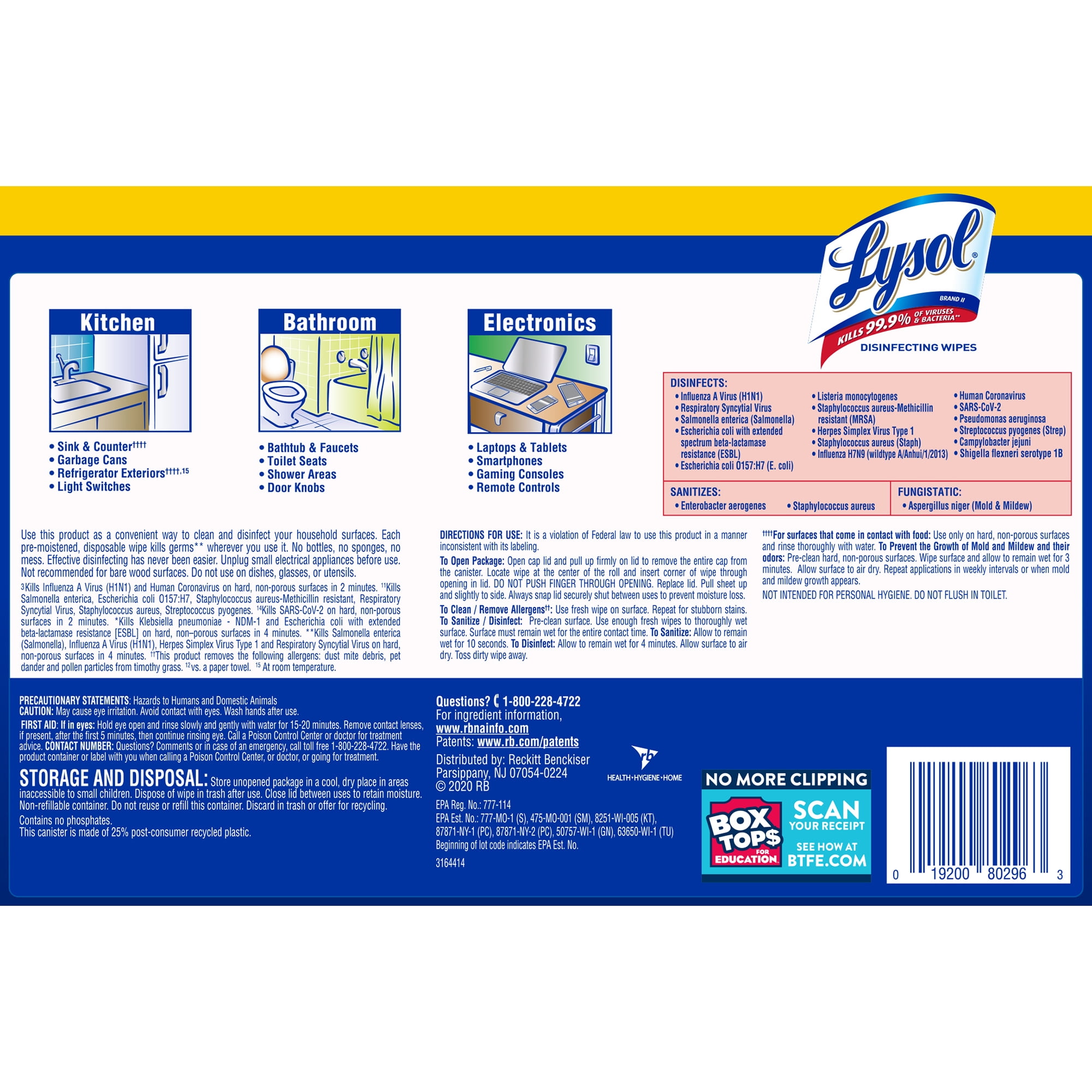 Disinfecting Wipes 7 X 8 Lemon And Lime Blossom 80 Wipes/Canister 2 Canisters Per Pack 3 Packs Per Each Carton | 1 Carton of: 3