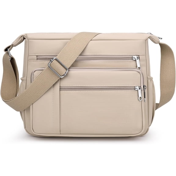 Sunyuer Multi-Pocket Waterproof Nylon Crossbody Bag for Women, Lightweight Adjustable Strap Shoulder Messenger Bag Large Capacity Daily Purse for Travel Shopping Work