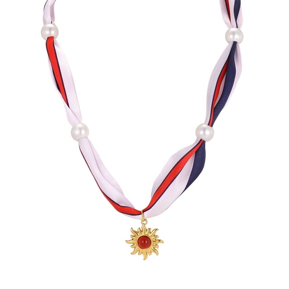 VNOX Pendant Necklace for Women Sunflower Scarf Faux Pearl Layering Beach Jewelry 35.4 Inch