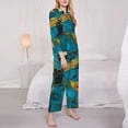 thumbnail image 3 of Salouo Watercolor Blue Marbled Pattern Women's Pajamas Set Long Sleeve Button Down Sleepwear Soft Pj Lounge Sets for women 2 Piece Pjs Set with Long Pants-Medium, 3 of 7