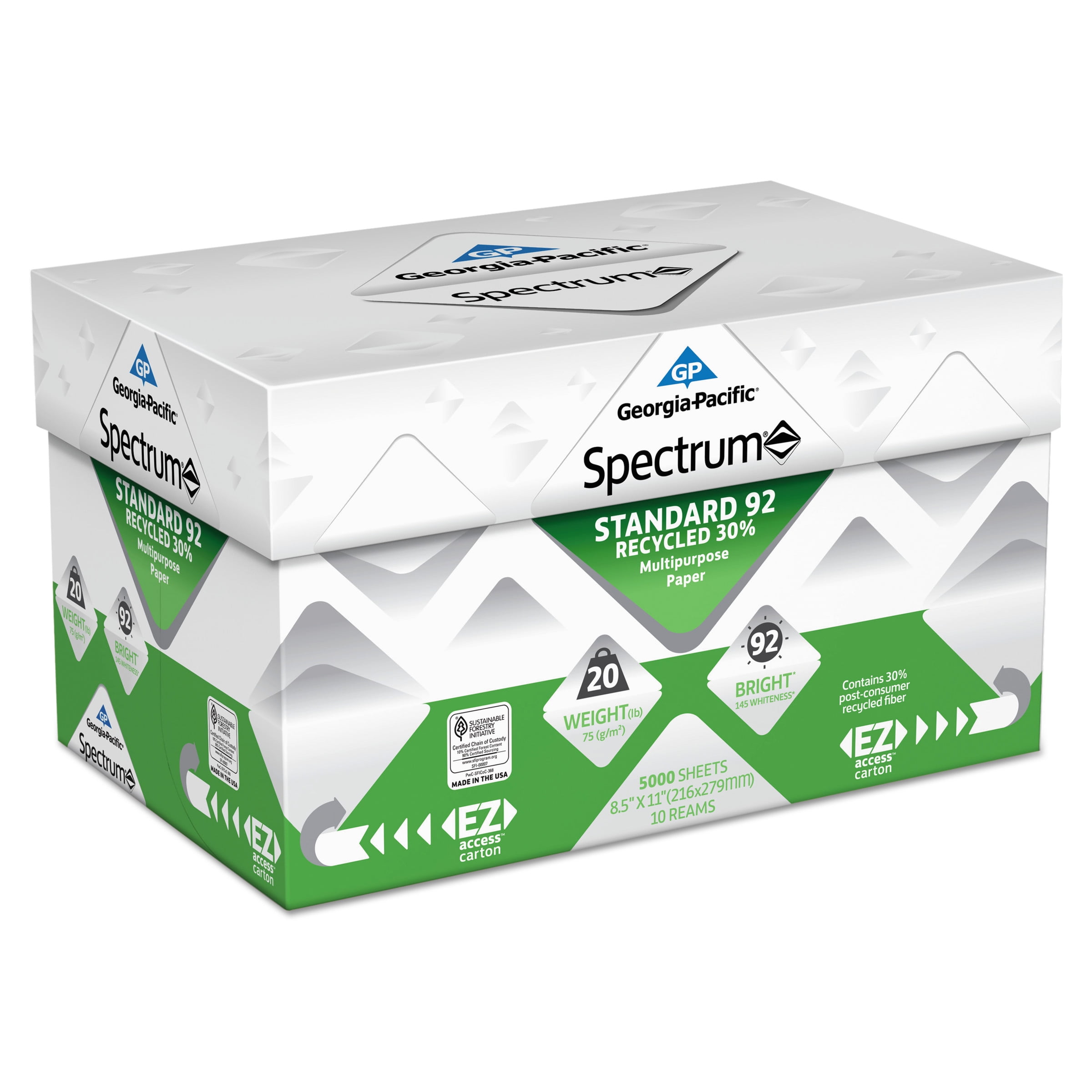 Georgia Pacific Spectrum Recycled Multi-Use Paper, 92 Bright, 20lb, 8 1