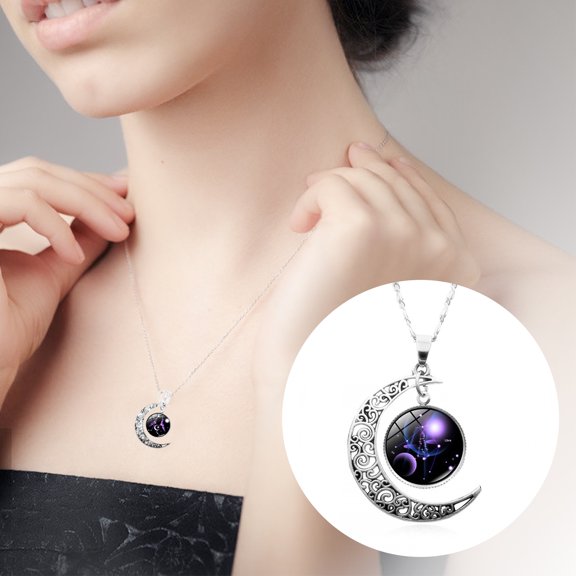 AYYUFE 12 Constellation Half Moon Zodiac Sign Astrology Horoscope Pendant Necklace