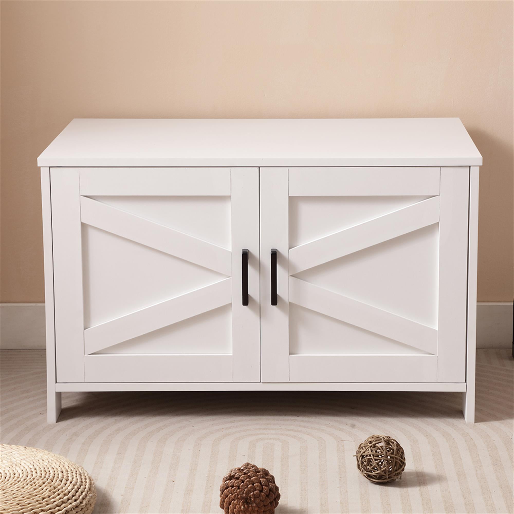 Kadyn 31" Hidden Cat Litter Box Enclosure Furniture with Barn Door, Indoor Cat Washroom, Wooden Enclused Litter Box Cat House, White