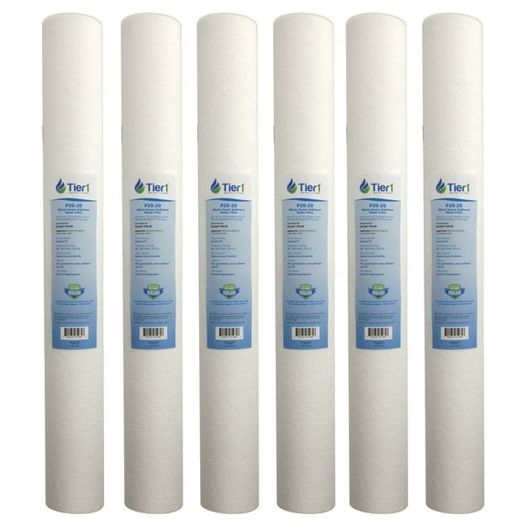 Tier1 20 Micron 20 Inch x 2.5 Inch | 6-Pack Spun Wound Polypropylene Whole House Sediment Water Filter Replacement Cartridge | Compatible with Pentek P20-20, Purtrex PX20-20, Home Water Filter