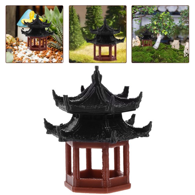 OULII Aquarium Landscape Ornament Hexagonal TwoLayer Design for Mini Garden Black Plastic 1Pcs