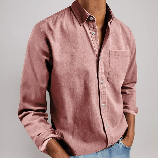 pstuiky Camisas de manga larga abrigadas para hombre, Camisa informal de manga larga con botones y bolsillos para hombre camisetas de hombre l