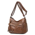 thumbnail image 2 of Bolso de mujer de piel suave lavada con textura, bolso de hombro de gran capacidad, multibolsillos y bandolera, 2 of 6
