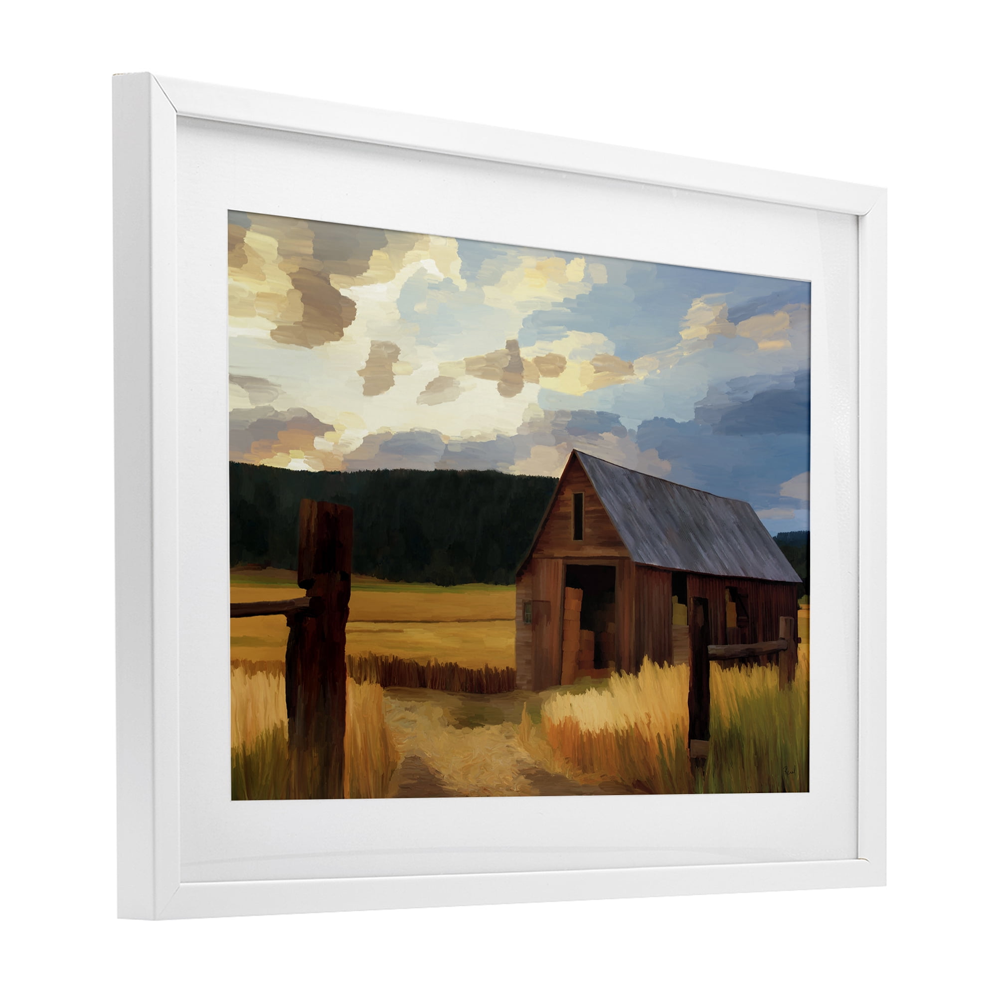 Stupell Industries Harvest Time Autumn Barn White Framed Print Under Glass, design by Renel Peters