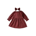 thumbnail image 3 of Franhais 2Pcs Kids Casual Outfit, Solid Color Long Sleeves Single-Breasted Dress + Bow Hair Clip for Girls, 6 Months to 4 Years, 3 of 9