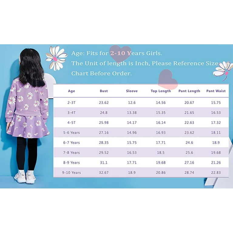 POPTEM Girls Outfit Sets Floral Sweatshirt and Leggings Sets Purple 2-Piece  Clothes Size