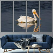 Color-Banner 4 Pieces Modern Canvas Wall Art Lone Pelican for Living Room Home Decorations - 12"x32"x4 Panels