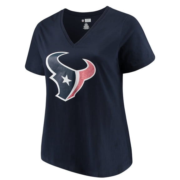 Women's Majestic Navy Houston Texans Plus Size Logo V-Neck T-Shirt