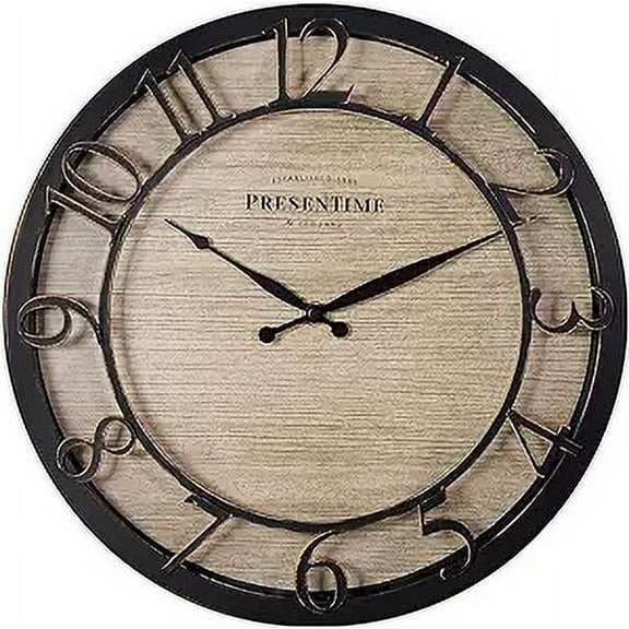 Presentime & Co 13" Farmhouse Series Wall Clock, Quartz Movement, Shiplap Style,Raised 3D Arabic Numeral, Oil Rubbed Bronze