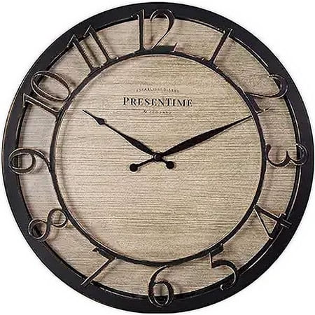 Presentime & Co 13 Farmhouse Series Wall Clock, Quartz Movement, Shiplap Style,Raised 3 D Arabic
