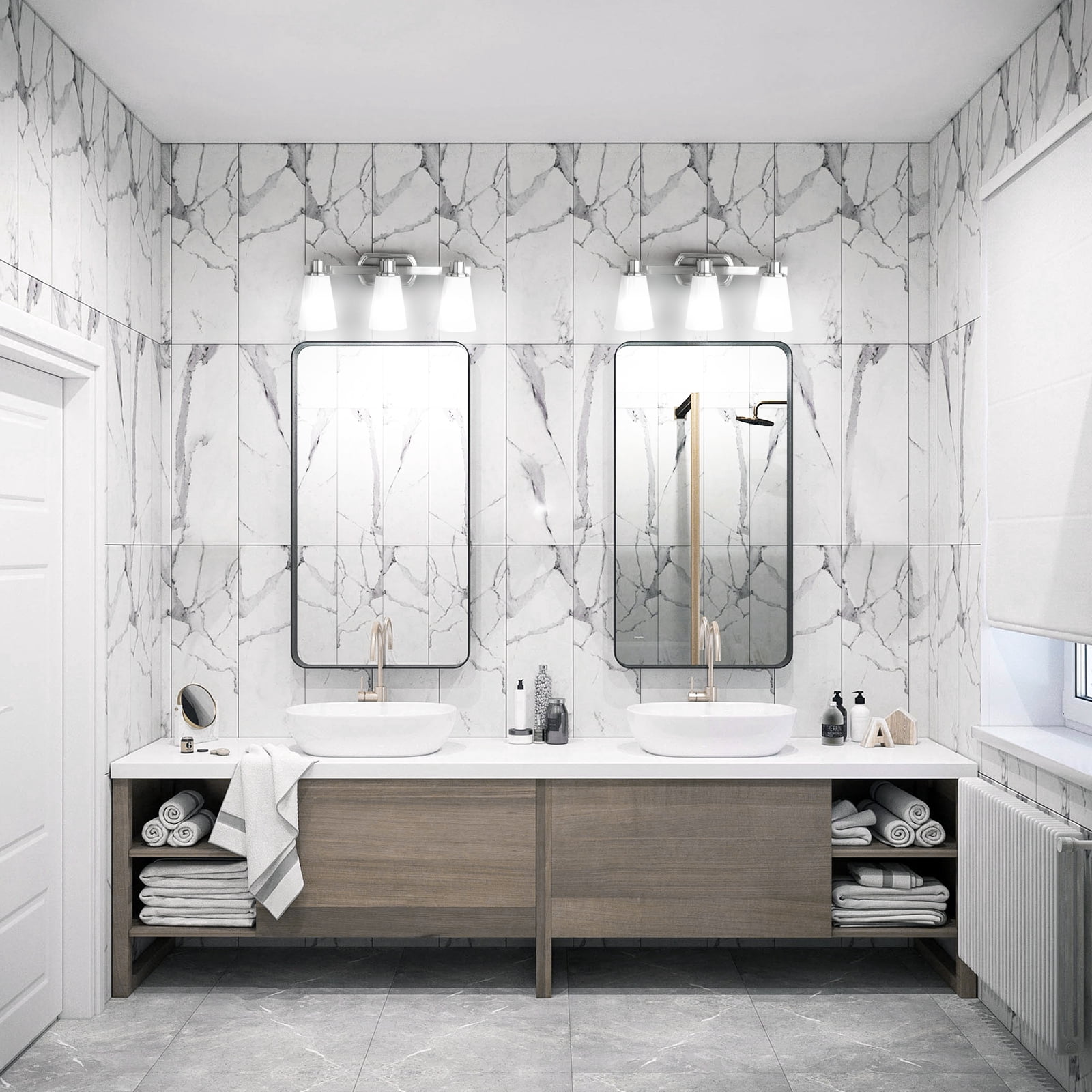 Vanity Lights for Bathroom Lighting Fixtures Over Mirror Sconces Wall Lighting Lamp with Brushed Nickel Finish and Milky Glass Shades.
