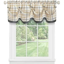 Window Curtain Valance, Double Layer Plaid Gingham Design, Button Tab Top Window Valance, Gray, 58" W x 14" L