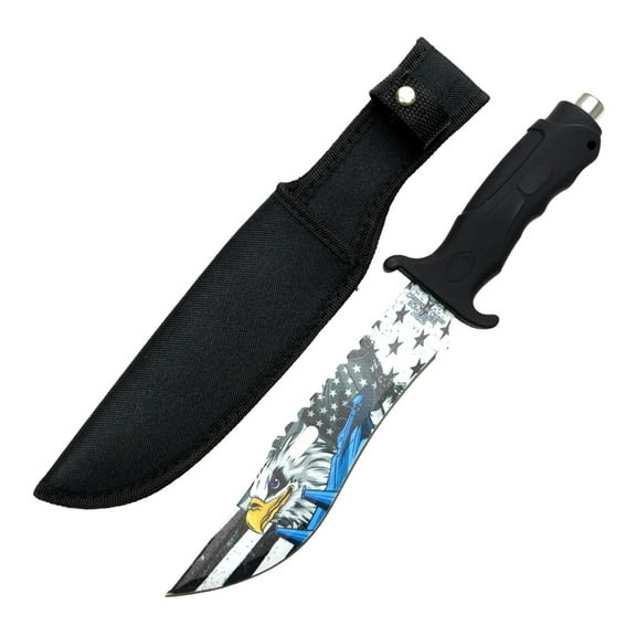 Defender-Xtreme 13" Black Flag  Eagle Blade ABS Handle Hunting Knife With Sheath