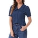 thumbnail image 4 of BLUSA CHIC para Mujeres con Cuello Peter Pan, Manga Corta Abullonada, Camisa Retro L Azul Oscuro, 4 of 6