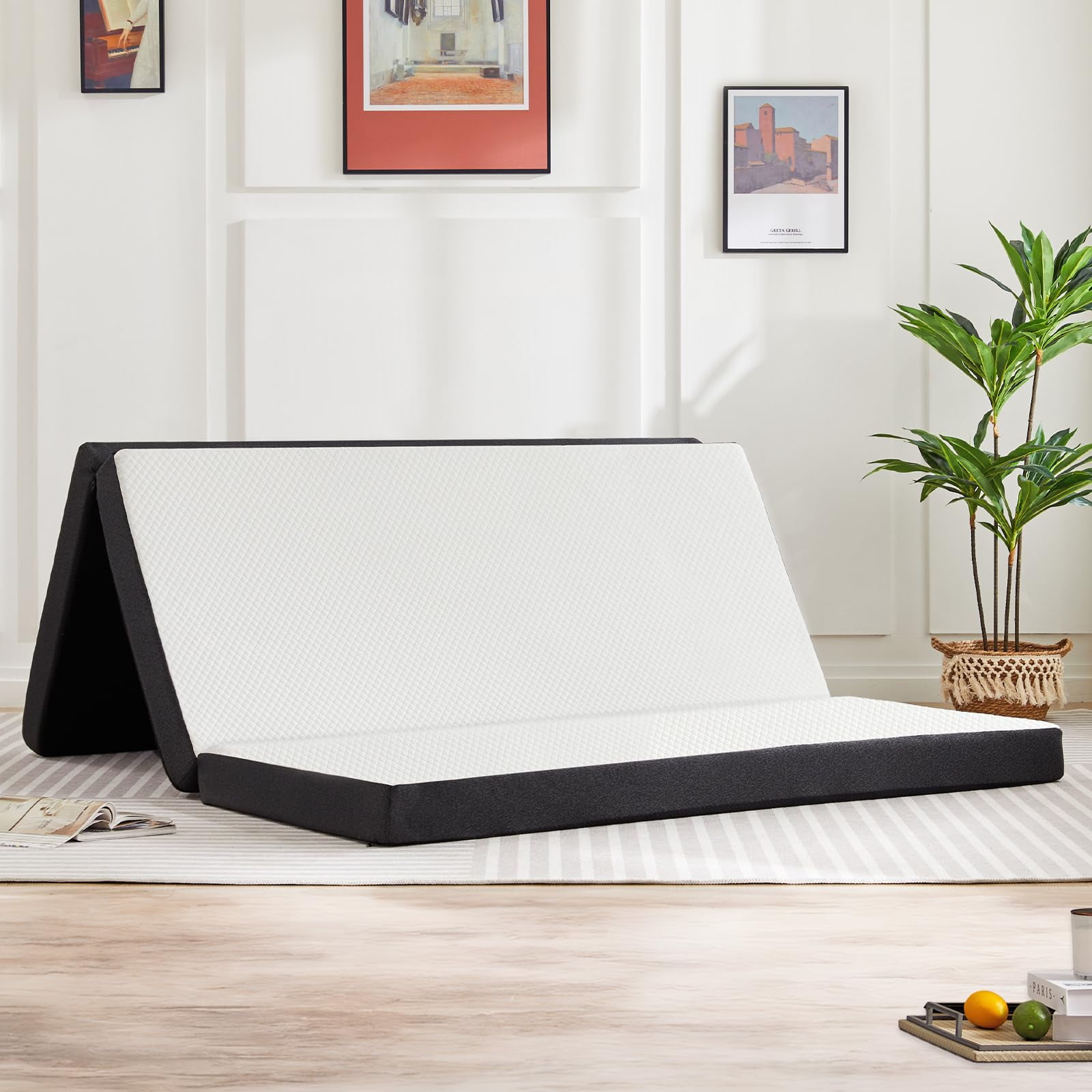 MAYEERTY 3" Tri-Fold Memory Foam Mattress Portable Non-Slip Bottom White Mattress, Full