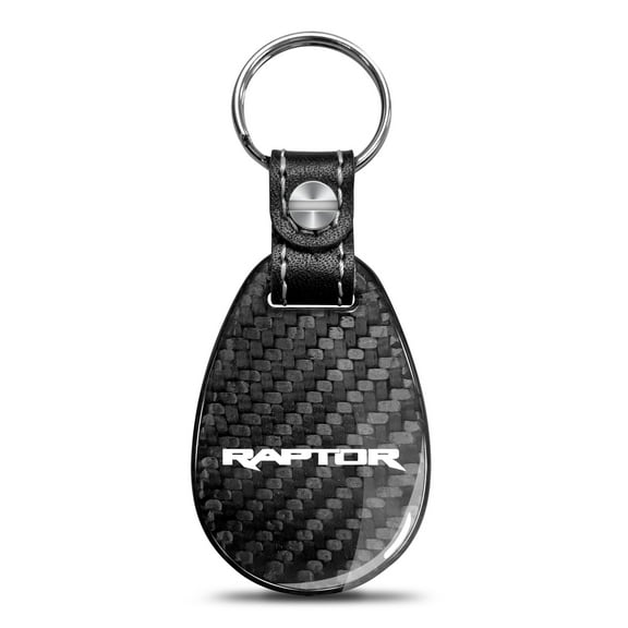 iPick Image for Ford F-150 Raptor Real Black Carbon Fiber with Leather Strap Large Tear Drop Key Chain, Official Licensed