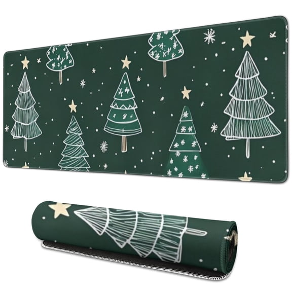 Long Mouse Pads for Desk,Dark Green Christmas Tree Pattern Desk Mats on Top Of Desks, Desk Mouse Pad Extra Large with 3mm Non-Slip Base and Stitched Edge for Gaming,Office,Work,Home 31.5x11.8in
