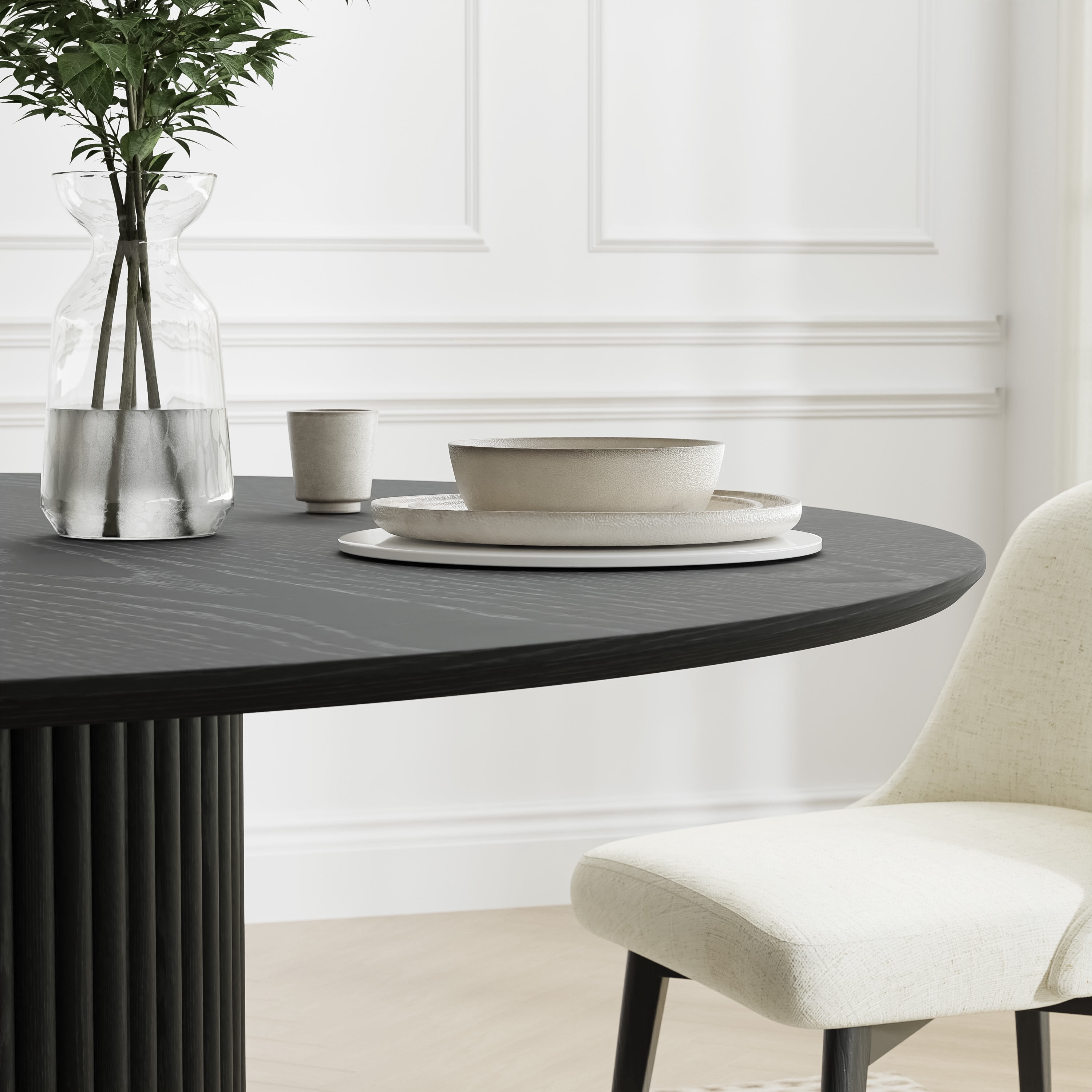 52 in. Soild Wood Black Dining Table Round Kitchen Table