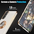 thumbnail image 3 of for Samsung S21 Case,with Screen Protector, Built-in 360° Rotation Ring Holder Magnetic Kickstand, Plating Gold Edge Soft TPU Shockproof Protective Case for Galaxy S21 6.2 inch, White, 3 of 13