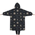 thumbnail image 2 of Oversized Wearable Blanket Hoodie,Dark Blue Sun Moon Star Pattern Sherpa Blanket Hoodie with Super Pockets,Super Warm Fuzzy Pullover for Women & Men, 2 of 6