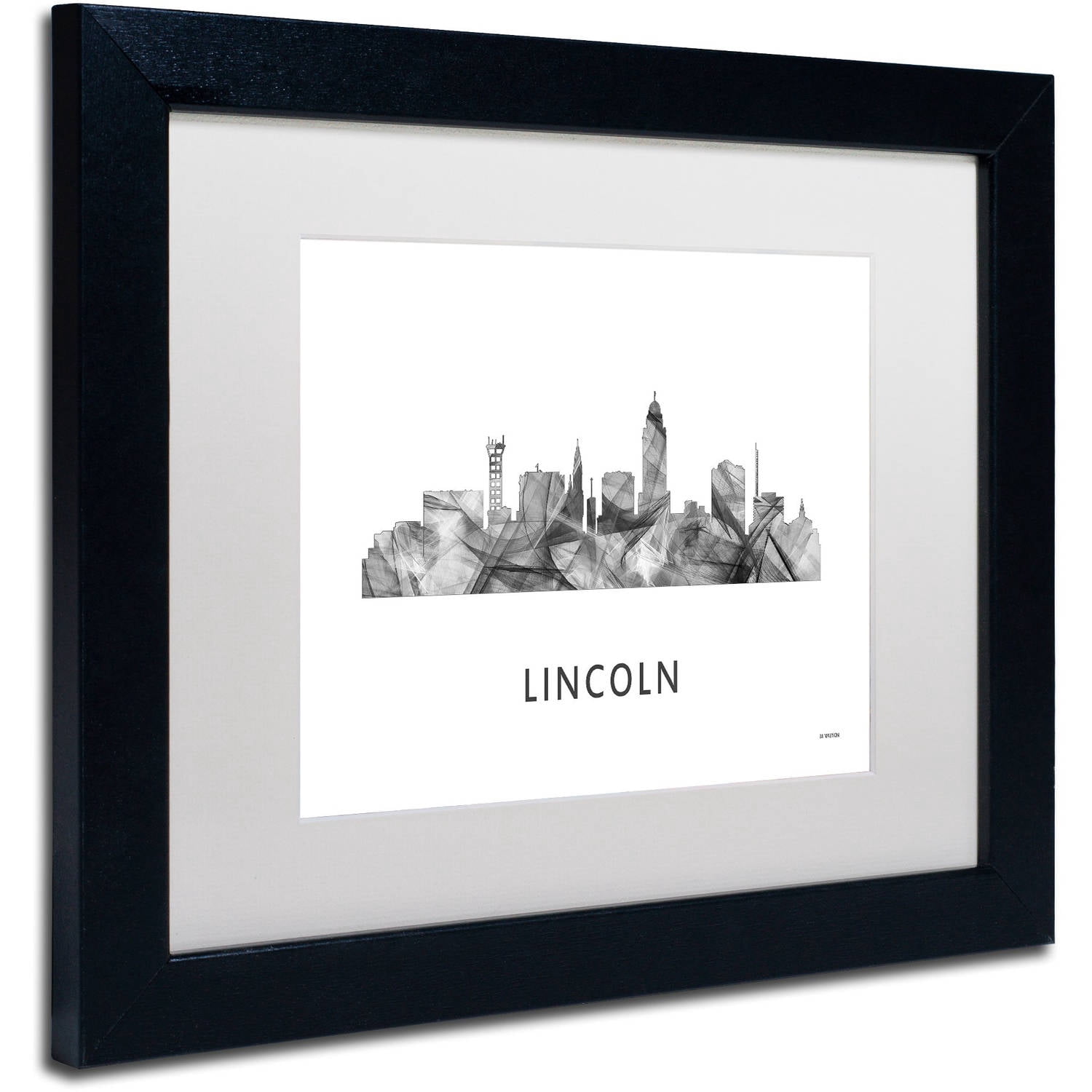 Trademark Fine Art 'Lincoln Nebraska Skyline WB-BW' Canvas Art by Marlene Watson, White Matte, Black Frame