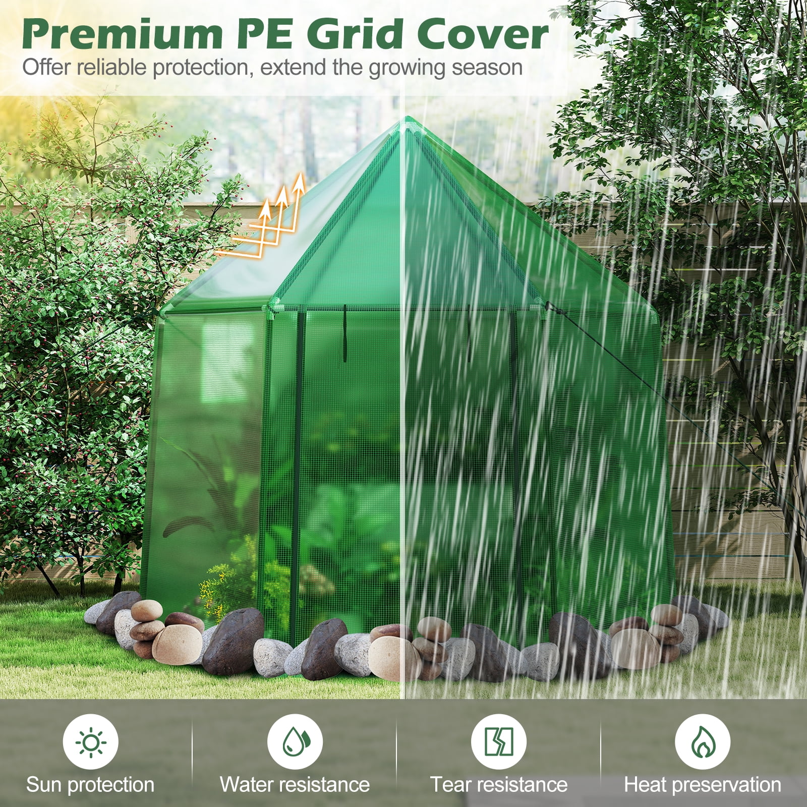 Gymax 6.5 x 5.6 x 6.2 FT Mini Walk-in Greenhouse w/PE Cover Roll-up Zippered Door