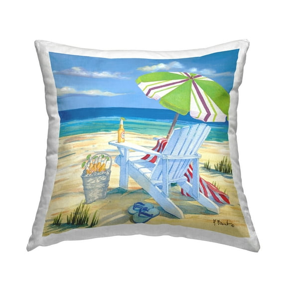 Stupell Industries Nautical Beach Scene Lounge Chair Design by Paul Brent Throw Pillow