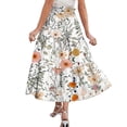 thumbnail image 5 of Women's Floral Midi Skirt, Drawstring High Waist Tiered Pleated Skirt, Casual Boho Skirt for Vacation, Daily Wear and Spring Outfits,Beige,L, 5 of 7