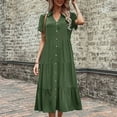 thumbnail image 2 of Ruyang Women's Casual V Neck Button Down Cotton Linen Dress Short Sleeve Midi Length Loose Summer Dresses with Pockets, 2 of 6