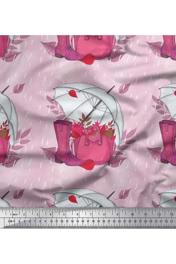 Rayon Fabric Umbrella,Boots & Handbag Women Print Fabric by the Yard 42 Inch Wide