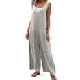 thumbnail image 2 of Baqcunre Womens Jumpsuits Women Summer Wide Leg Jumpsuit Sleeveless V Neck Loose Jumpsuit Comfy Baggy Tank Romper With Pockets Womens Sweatpants Women'S Pants Grey XXL, 2 of 7
