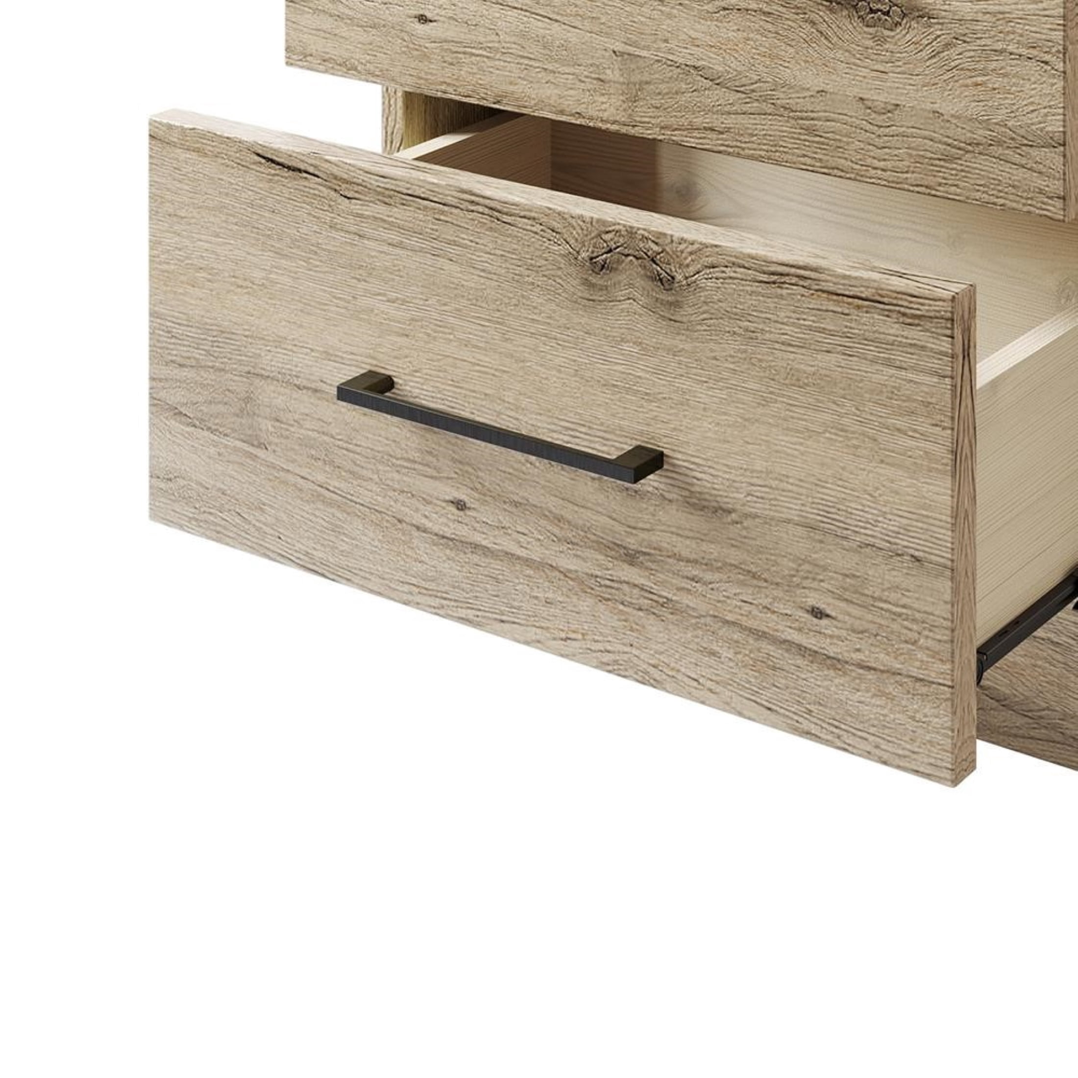 Castle Place Minimalist 2 Drawer Wooden Nightstand, Light Oak