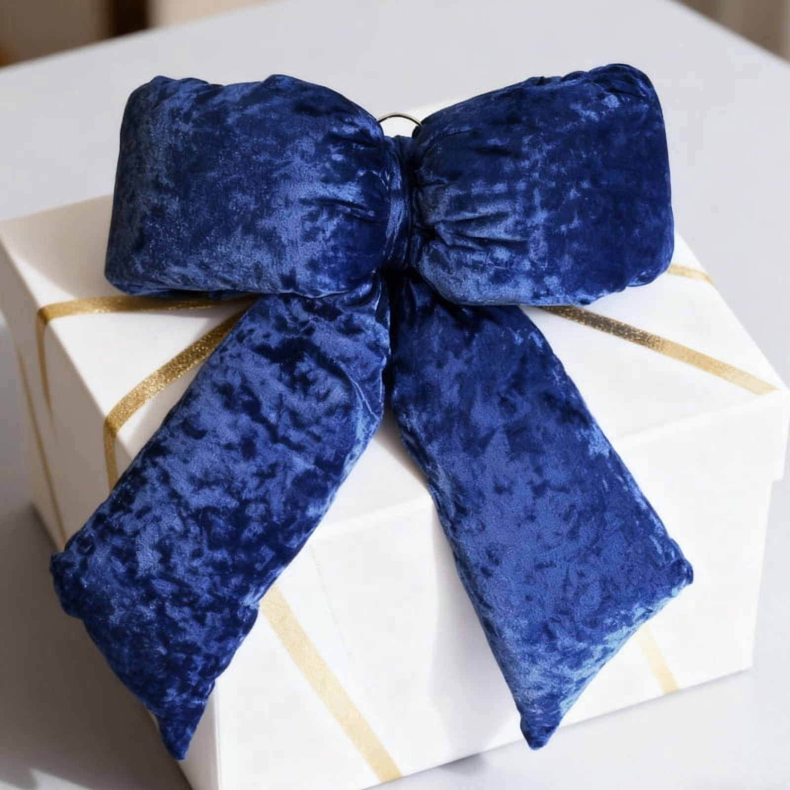 LoomJoyz Navyblue Extra Large Plush Velvet Bows 15-Inch Christmas Bow Tree Topper for Christmas Tree Decoration Door Window Decor