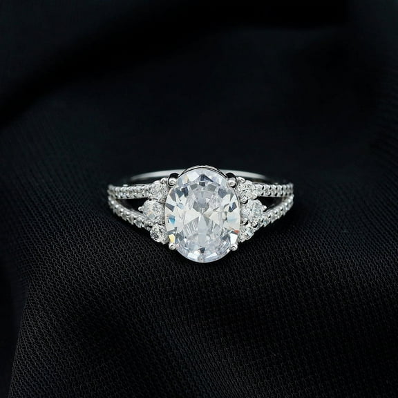 Silvago Jewelry 2.92 Ct VVS1/E-F Oval Cut Moissanite Wedding Ring - 14K White Gold Plated Engagement Ring for Women's - Anniversary Gifts Ring - Split Shank Moissanite Wedding Ring