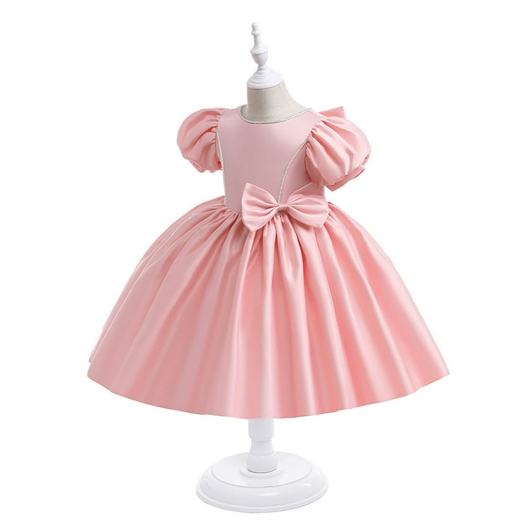 AJTQTH Girls Satin Princess Dress Cute Solid Color Round Neck Puff Sleeve  Ruffles Puffy Dress Back Bowknots Party Cotton Maxi Dress Pink 11 Years -  Walmart.com