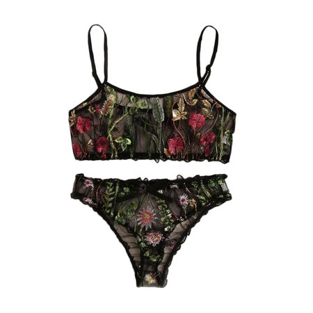 

LONKITO New Floral Embroidered Lace Lingerie For Women Set Black Sexy Underwear S-2XL Black S M L XL 2XL